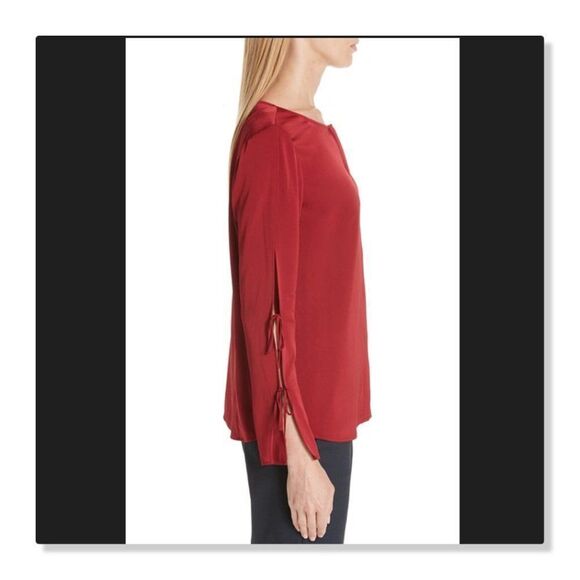 HUGO BOSS| 'Burana' Stretch Silk Blouse - size 10 in Dark Red - Picture 3 of 14